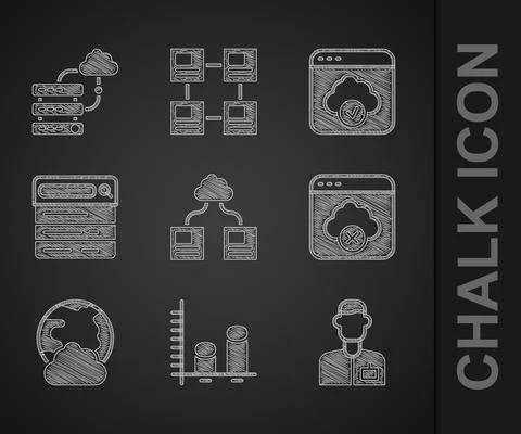 Set Cloud technology data transfer, Data analysis, Analyst engineer, Failed Stock Illustration