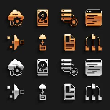 Set Cloud technology data transfer, Software, Folder tree, File document, Filter Illustrazione stock