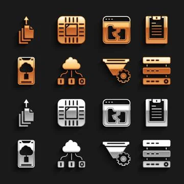 Set Cloud technology data transfer, Server, Data report, Data, Web Hosting Illustrazione stock