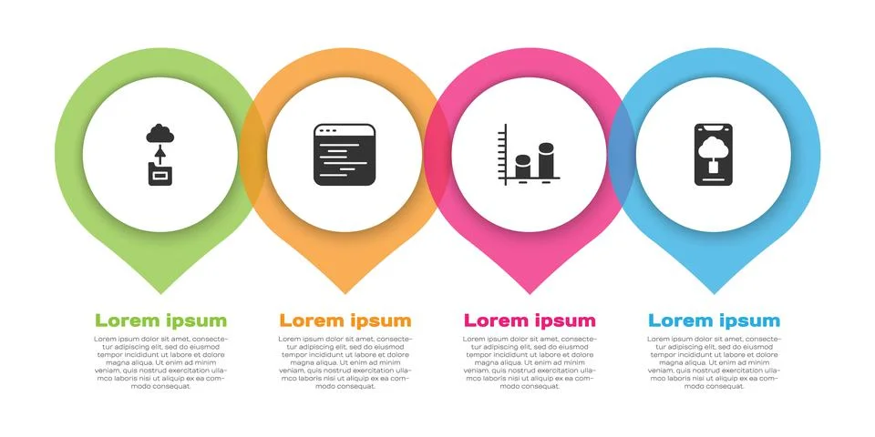 Set Cloud technology data transfer, Software, Data analysis and . Business Stock Illustration
