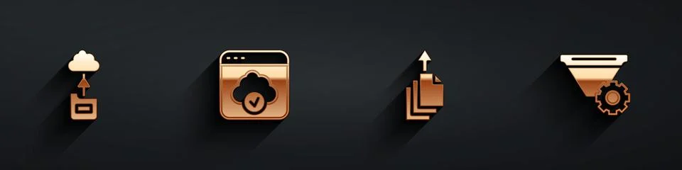 Set Cloud technology data transfer, , Data export and Filter setting icon with Stock Illustration