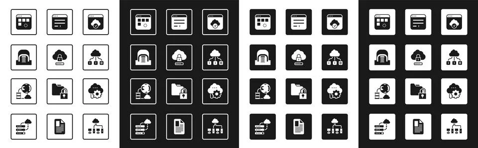 Set Cloud technology data transfer, computing lock, Hangar with servers, Loading Illustrazione stock
