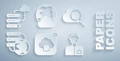 Set Cloud technology data transfer, Search cloud computing, Network connection 스톡 일러스트