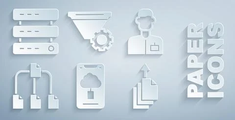 Set Cloud technology data transfer, Analyst engineer, Folder tree, Data export Illustrazione stock