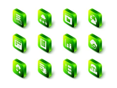 Set Cloud technology data transfer, Browser files, Social network, Hangar with Illustrazione stock