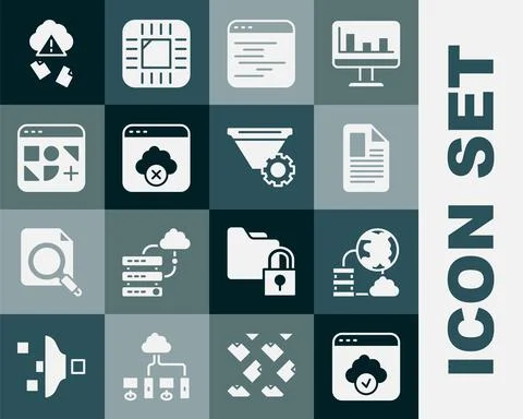 Set Cloud technology data transfer, Network cloud connection, File document 스톡 일러스트