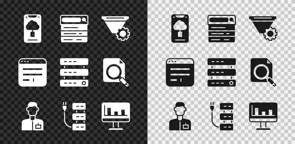 Set Cloud technology data transfer, Search engine, Filter setting, Analyst Stock Illustration