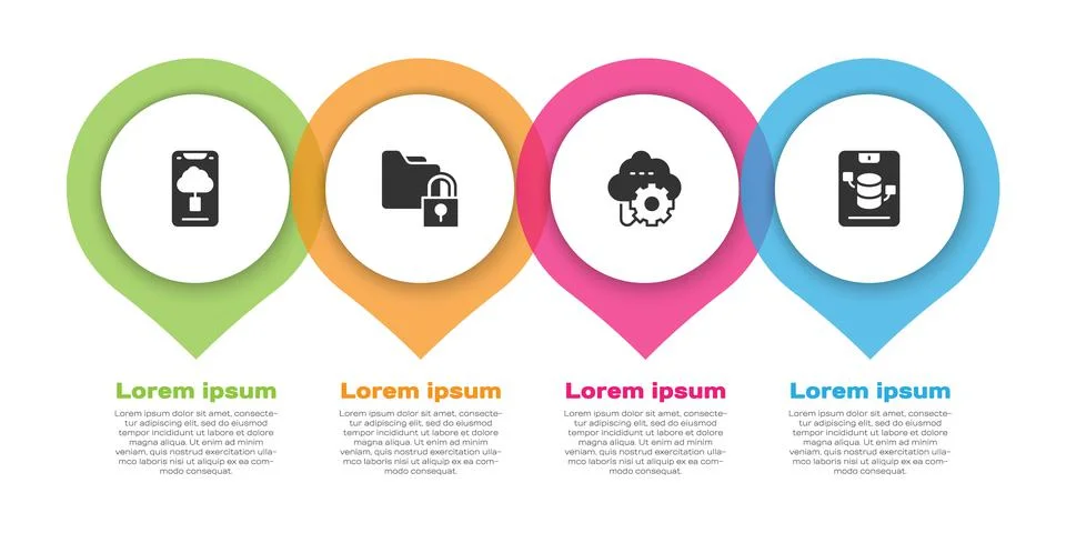 Set Cloud technology data transfer, Folder and lock, and Server, Data, Web Stock Illustration