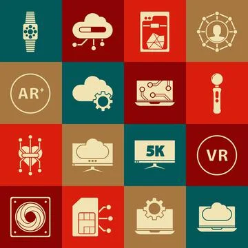 Set Cloud technology data transfer and storage, Virtual reality, Gamepad, 3D Stock Illustration