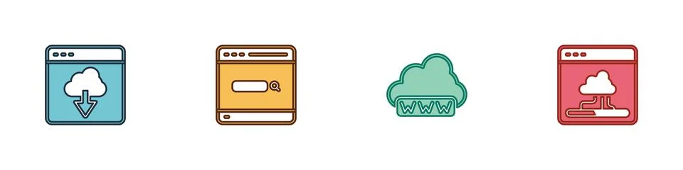 Set Cloud technology data transfer, Search engine, Web development and icon Illustrazione stock