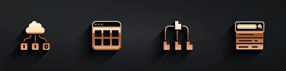 Set Cloud technology data transfer, Browser files, Folder tree and Search engine Stock Illustration