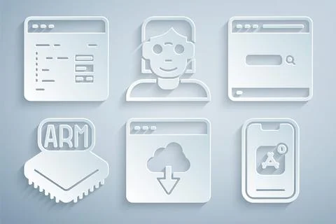 Set Cloud technology data transfer, Search engine, Processor, Mobile Apps Stock-Illustration