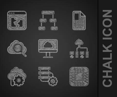 Set Cloud technology data transfer, Server and gear, Processor with CPU Stockillustratie