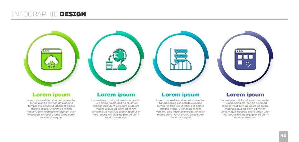 Set Cloud technology data transfer, Network cloud connection, Server, Data, Web Stock Illustration