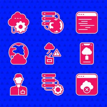 Set Cloud technology data transfer, Server and gear, Failed access cloud storage 스톡 일러스트