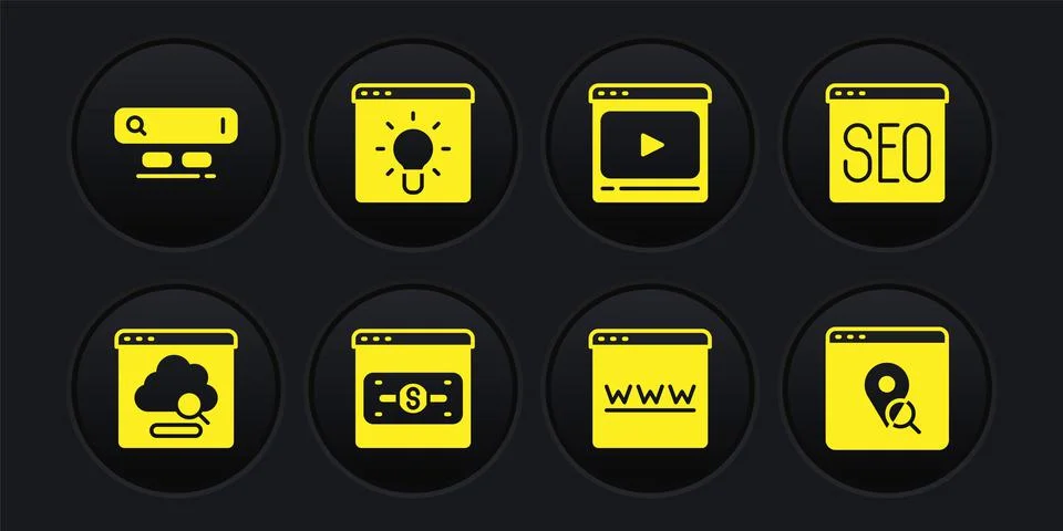 Set Cloud technology data transfer, SEO optimization, Online shopping screen Illustrazione stock