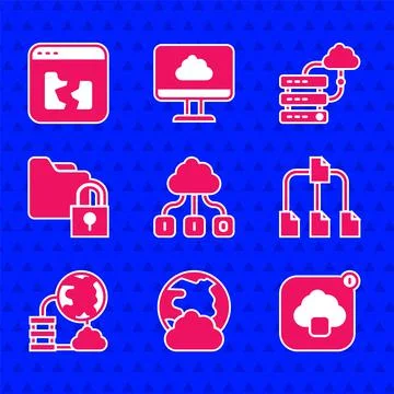Set Cloud technology data transfer, Social network, Folder tree, Network cloud Stock Illustration