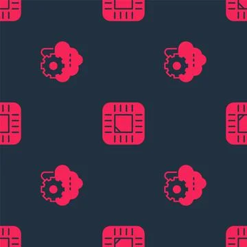 Set Cloud technology data transfer and Processor with CPU on seamless pattern Stock Illustration