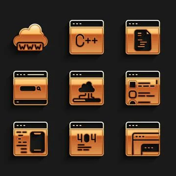 Set Cloud technology data transfer, Page with 404 error, Software, Browser files Ilustración de archivo