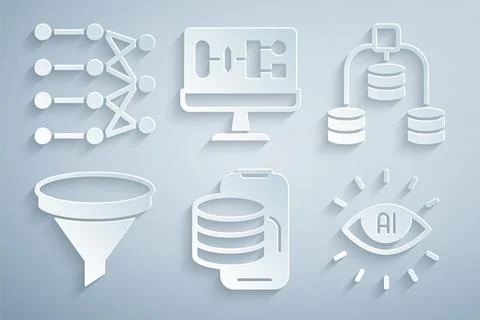 Set Cloud technology data transfer, Server, Data, Funnel or filter, Artificial 스톡 일러스트