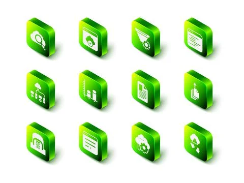 Set Cloud technology data transfer, Filter setting, Software, Data export Stock Illustration