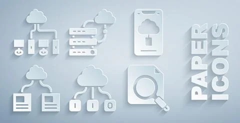Set Cloud technology data transfer, Search concept with folder, Network cloud Stock Illustration