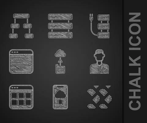 Set Cloud technology data transfer, Data stream, Analyst engineer, Browser files Stock Illustration