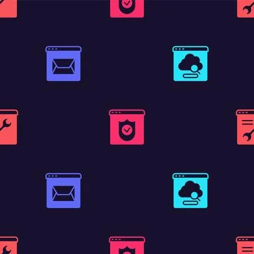 Set Cloud technology data transfer, Website and mail, Browser with shield and イラスト素材