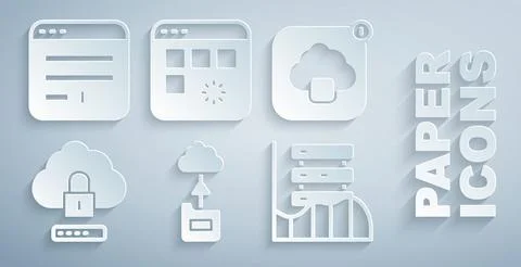 Set Cloud technology data transfer, computing lock, Server, Data, Web Hosting 스톡 일러스트