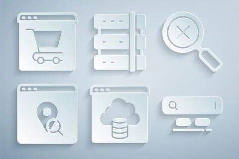 Set Cloud technology data transfer, Magnifying glass and delete, Infographic of Stock Illustration