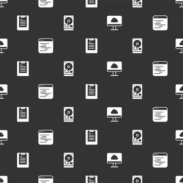 Set Cloud technology data transfer, Software, Server, Data report and Hard disk Stock Illustration