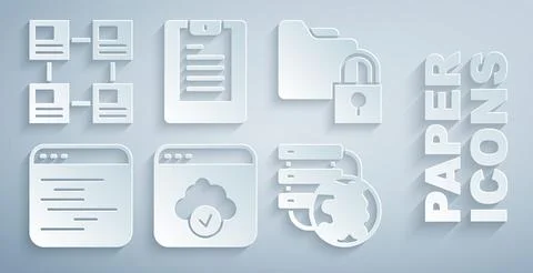 Set Cloud technology data transfer, Folder and lock, Software, Network cloud Stock Illustration