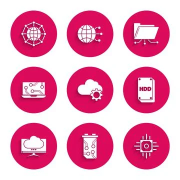 Set Cloud technology data transfer and storage, Video graphic card, Processor Stock Illustration
