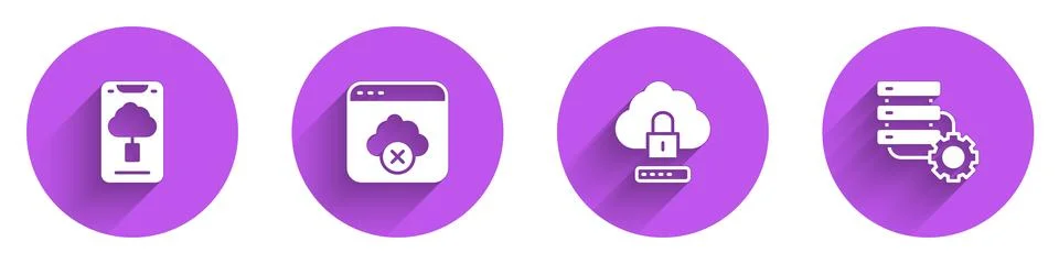 Set Cloud technology data transfer, Failed access cloud storage, computing lock Stock Illustration