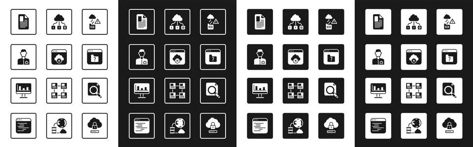 Set Cloud technology data transfer, Failed access cloud storage, Analyst 스톡 일러스트