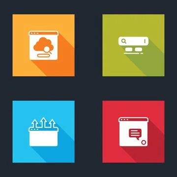 Set Cloud technology data transfer, Search engine, Browser window and New chat 스톡 일러스트
