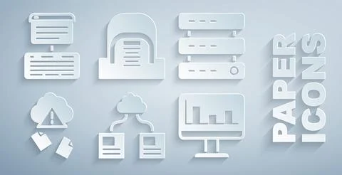 Set Cloud technology data transfer, Server, Data, Web Hosting, hacking, Monitor Illustrazione stock