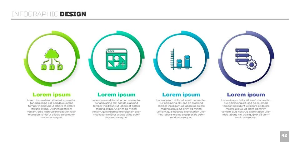 Set Cloud technology data transfer, Different files, Data analysis and Server Stock Illustration