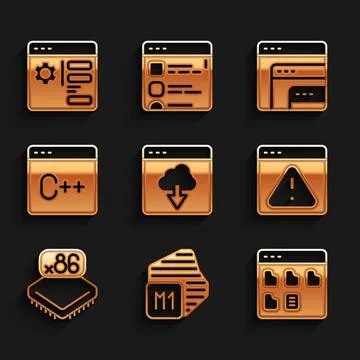 Set Cloud technology data transfer, Processor, Browser files, with exclamation Stock Illustration