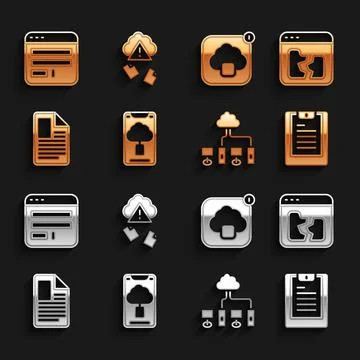 Set Cloud technology data transfer, Broken file, Server, Data report, Computer Stock Illustration