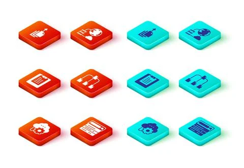 Set Cloud technology data transfer, Search engine, Server, Data report, Folder Illustrazione stock