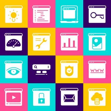 Set Cloud technology data transfer, Browser window, Photo retouching, Laptop Illustrazione stock