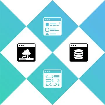 Set Cloud technology data transfer, Software, Browser files and Server, Data Stock Illustration