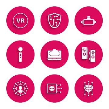 Set Cloud technology data transfer and storage, Remote control, Processor 스톡 일러스트