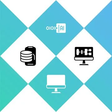 Set Cloud technology data transfer, Computer monitor, Binary code and Algorithm Stock Illustration