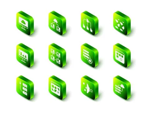 Set Cloud technology data transfer, Folder tree, Data stream, Loading window Stock Illustration