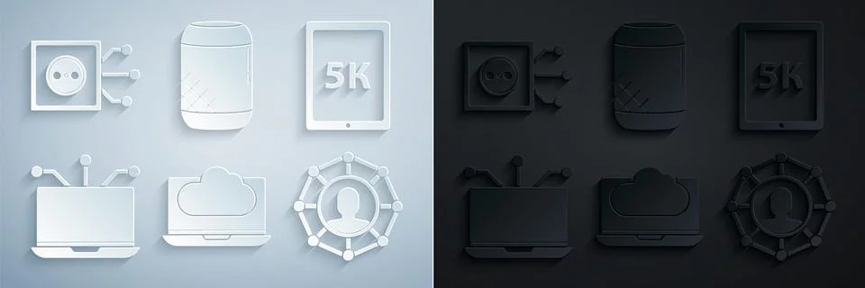 Set Cloud technology data transfer and storage, Tablet with text 5k, Laptop 스톡 일러스트