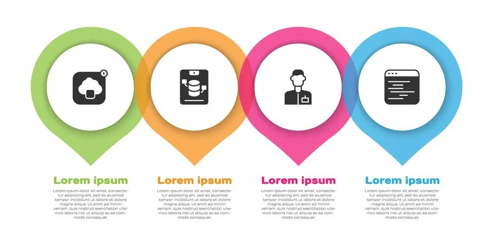 Set Cloud technology data transfer, Server, Data, Web Hosting, Analyst engineer Stock Illustration