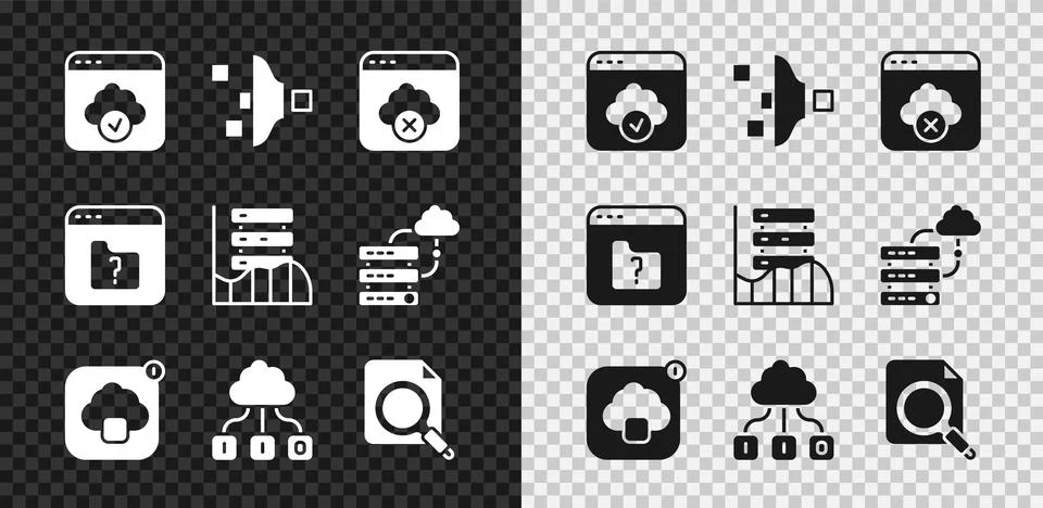 Set Cloud technology data transfer, Filter setting, Failed access cloud storage Illustrazione stock