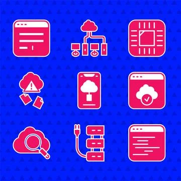 Set Cloud technology data transfer, Server, Software, Search cloud computing Stock Illustration